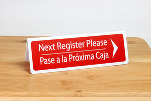Bilingual Next Register Please Signs are ideal for any grocery or retail environment. www.citygrafx.com.