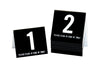Tent style standard table numbers in black with a bold white number are ideal for use in any restaurant or food service environment. www.citygrafx.com