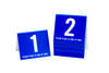 Standard restaurant table numbers in blue with white numbers are ideal to use in any food service environment. www.citygrafx.com