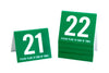 Standard table numbers in green w/ white number. www.citygrafx.com