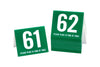 Standard table numbers in green w/ white number. www.citygrafx.com