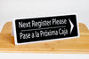 Next Register Bilingual Signs w/ Arrow. Tent style bilingual register signs are ideal for any grocery or retail environment.