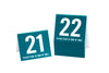 Standard table numbers in teal w/ white number. www.citygrafx.com